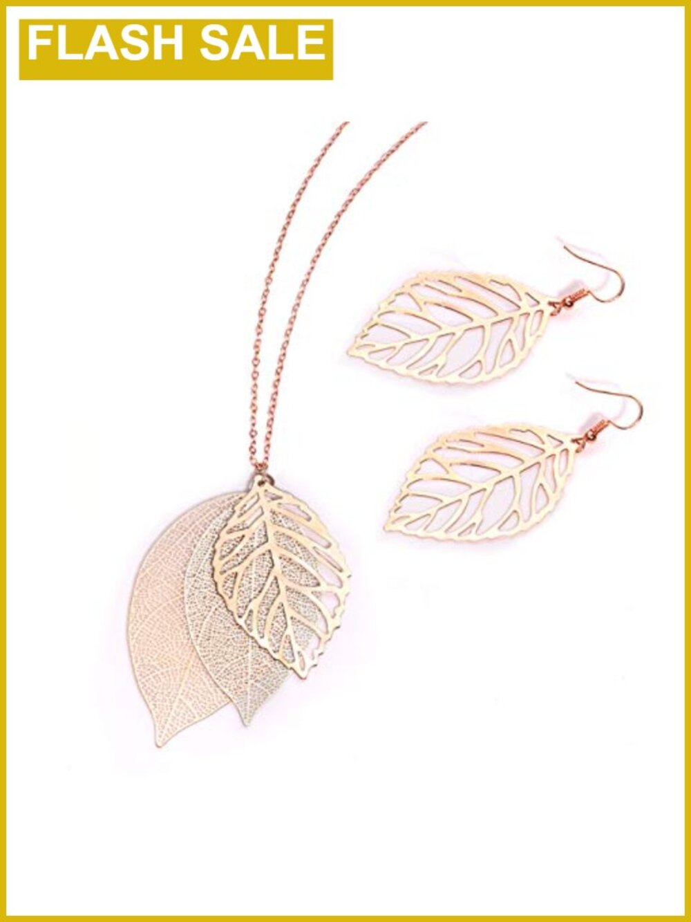 Boho Leaf Earrings & Necklace Set Gold-tone Multi Tiered Dangle Jewelry